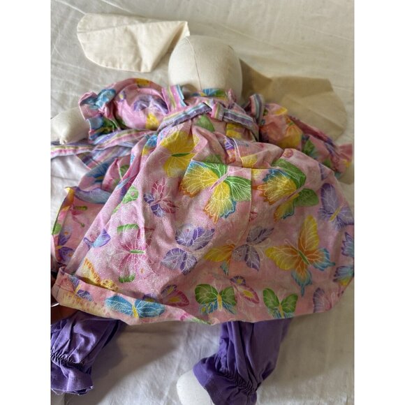 Vtg 80s Folk Art Hand Made Easter Bunny Rabbit Plush Doll Whimsical Dress Apron - Picture 8 of 11